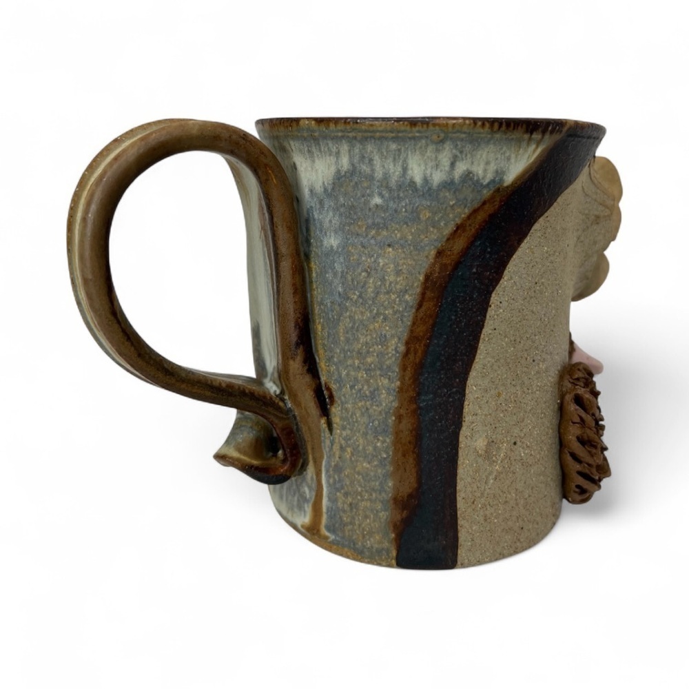 Tongue Out Mustache Funny Faced Ugly Coffee Mug Handmade Studio Art Stoneware - Picture 7 of 11